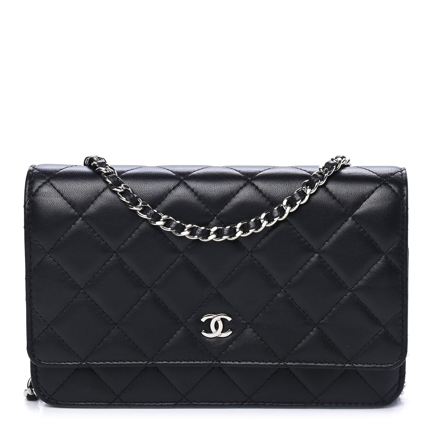 Lambskin Quilted Wallet On Chain WOC Black