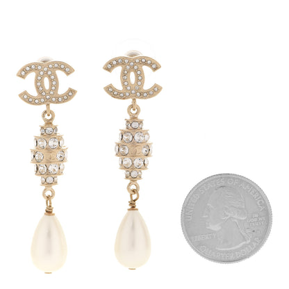 Chanel Crystal Pearl CC Drop Earrings Gold 2 of 5