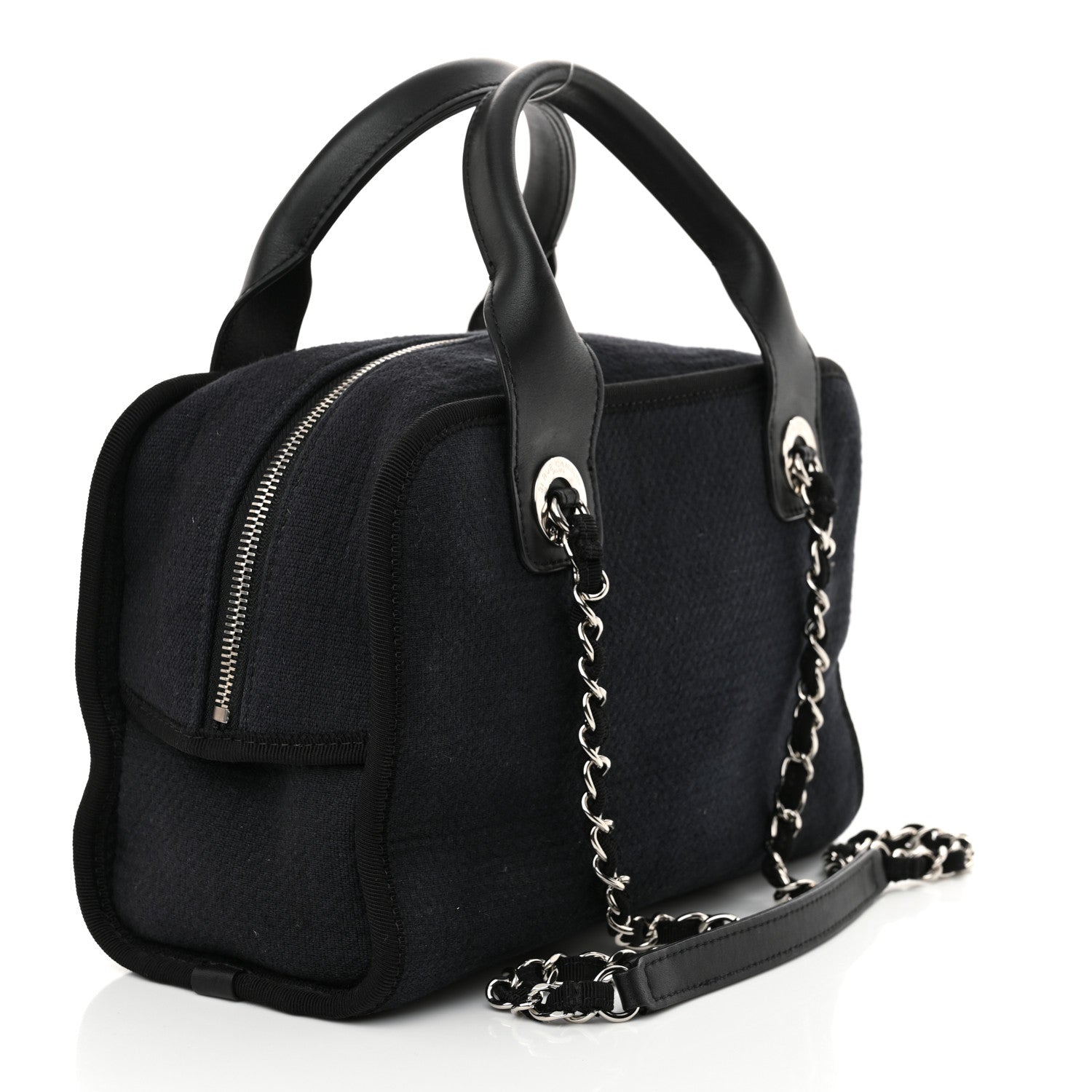Chanel Mixed Fibers Small Deauville Bowling Bag Navy Blue 3 of 12