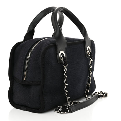 Chanel Mixed Fibers Small Deauville Bowling Bag Navy Blue 3 of 12