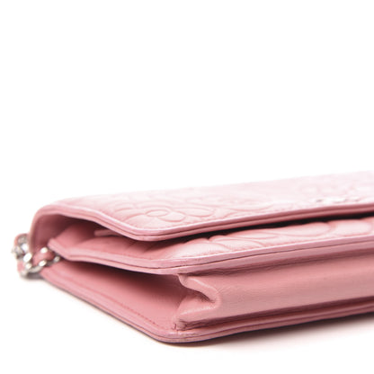 Chanel Lambskin Camellia Embossed Wallet On Chain WOC Pink 6 of 12