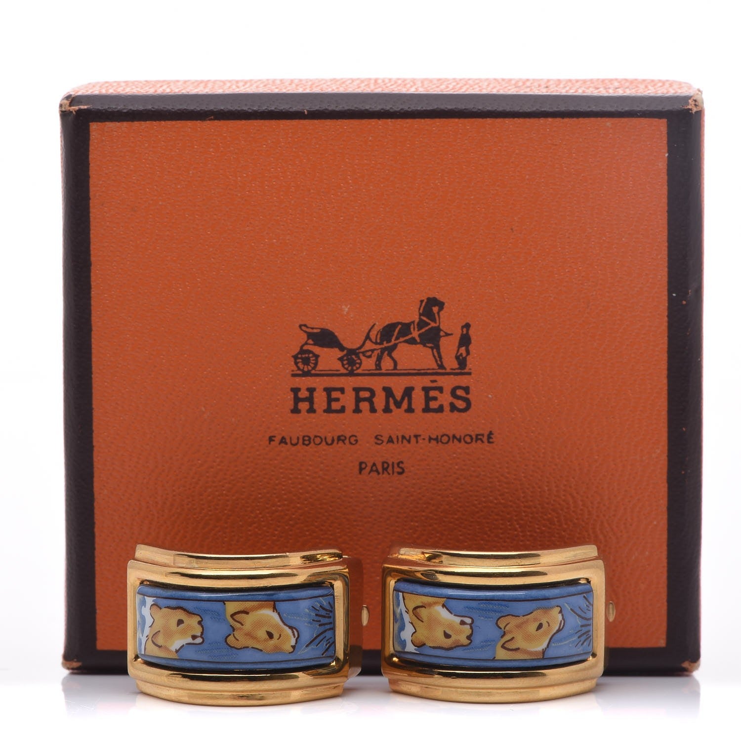 Hermes Printed Enamel Clip On Earrings Gold 5 of 5