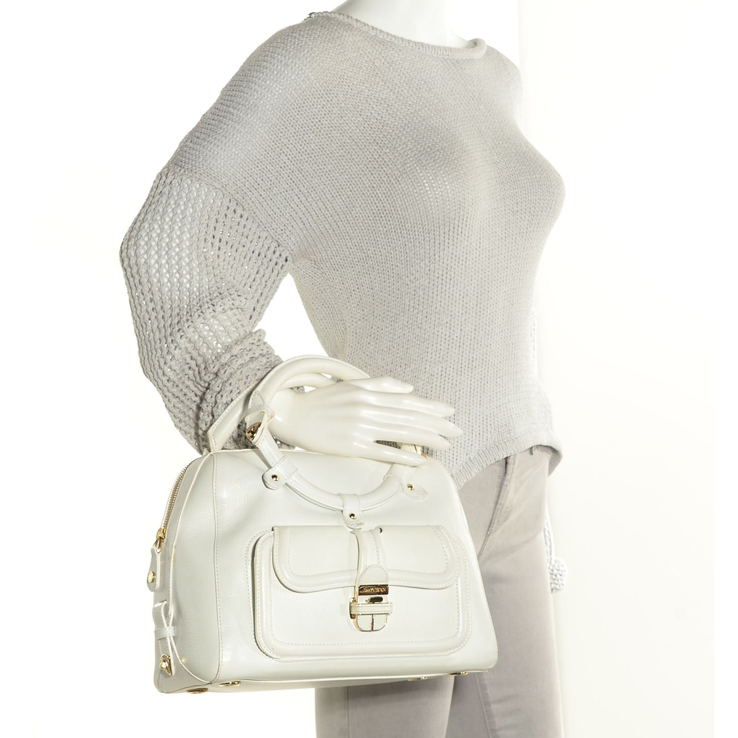 Jimmy Choo Textured Calfskin Tahula Satchel White 2 of 6
