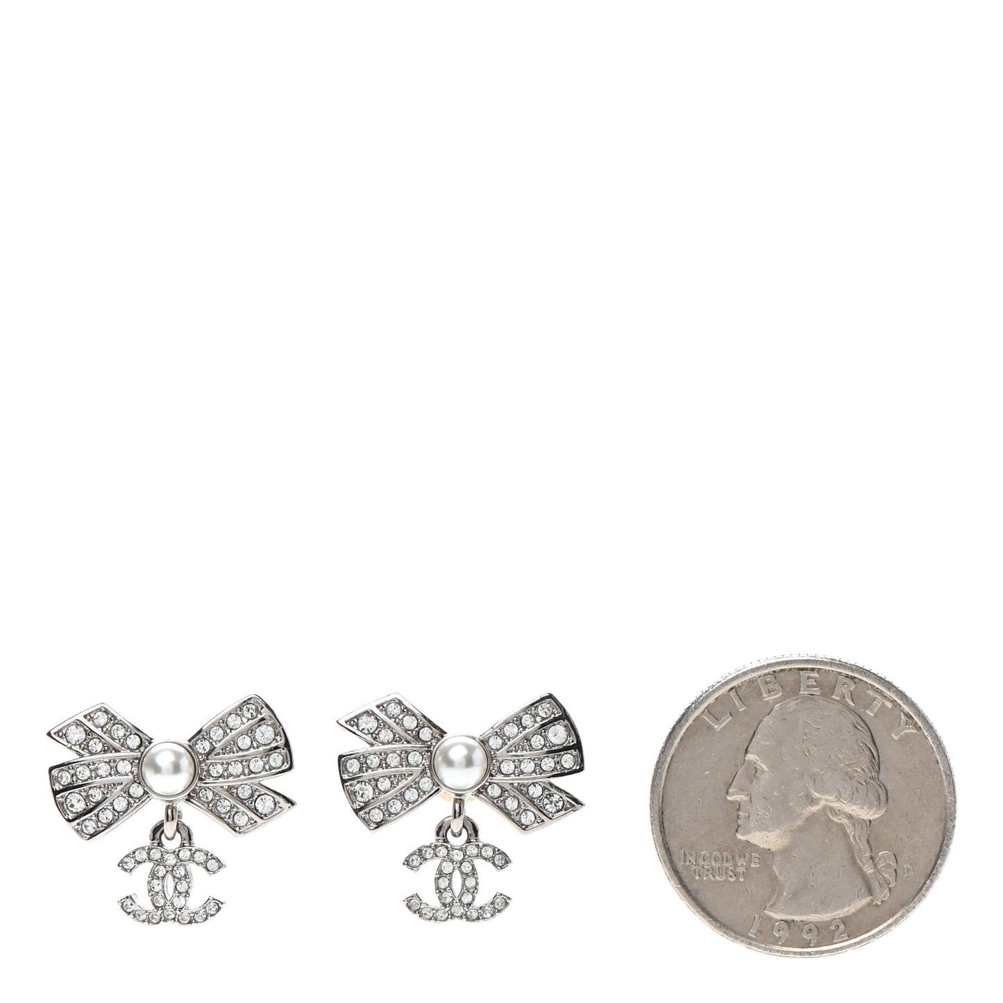 Crystal CC Bow Drop Earrings Silver