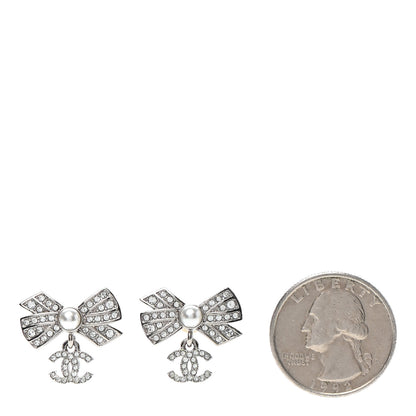 Chanel Crystal CC Bow Drop Earrings Silver 2 of 5