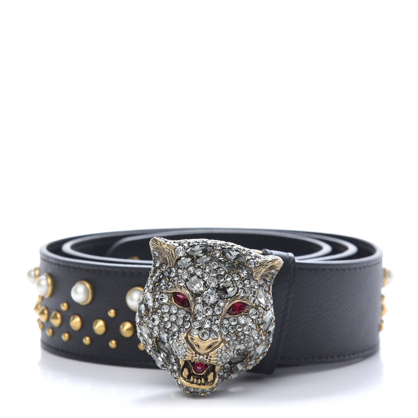 Calfskin Pearl Studded Swarovski Crystal Feline Belt 85 34 Black