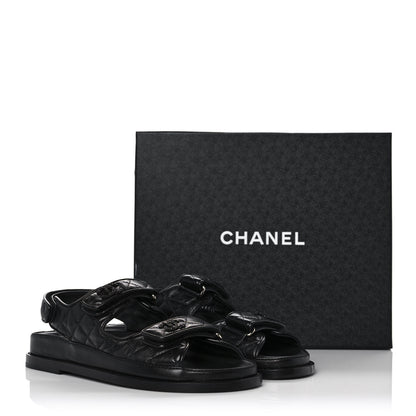 Chanel Lambskin Velcro Dad Sandals 38.5 Black 10 of 10