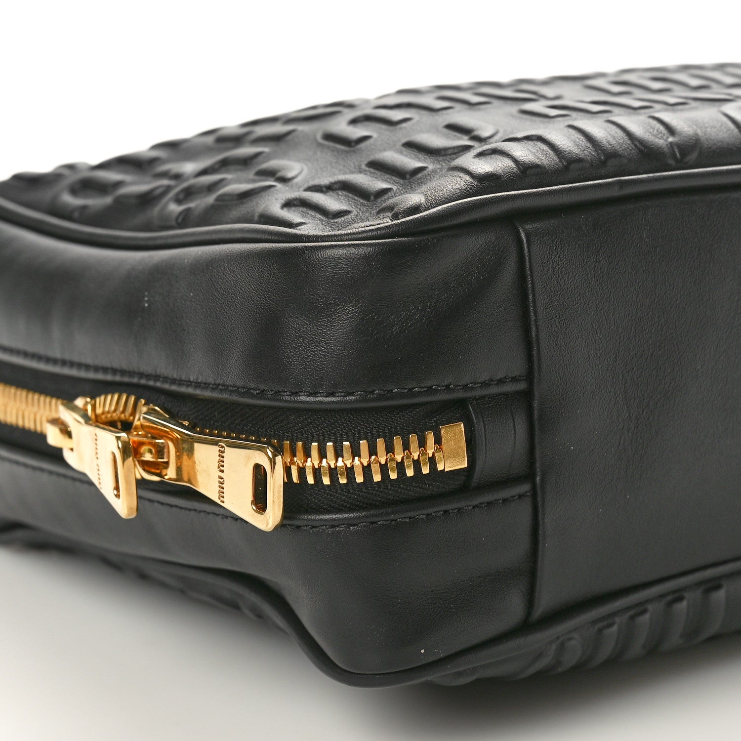 Miu Miu Softy Logo Embossed Chain Shoulder Bag Black 8 of 9