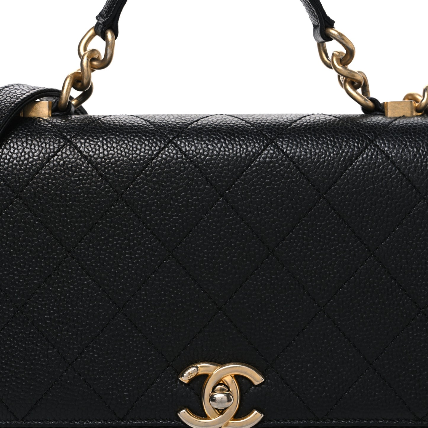 Caviar Diamond Stitched Small Top Handle Flap Black