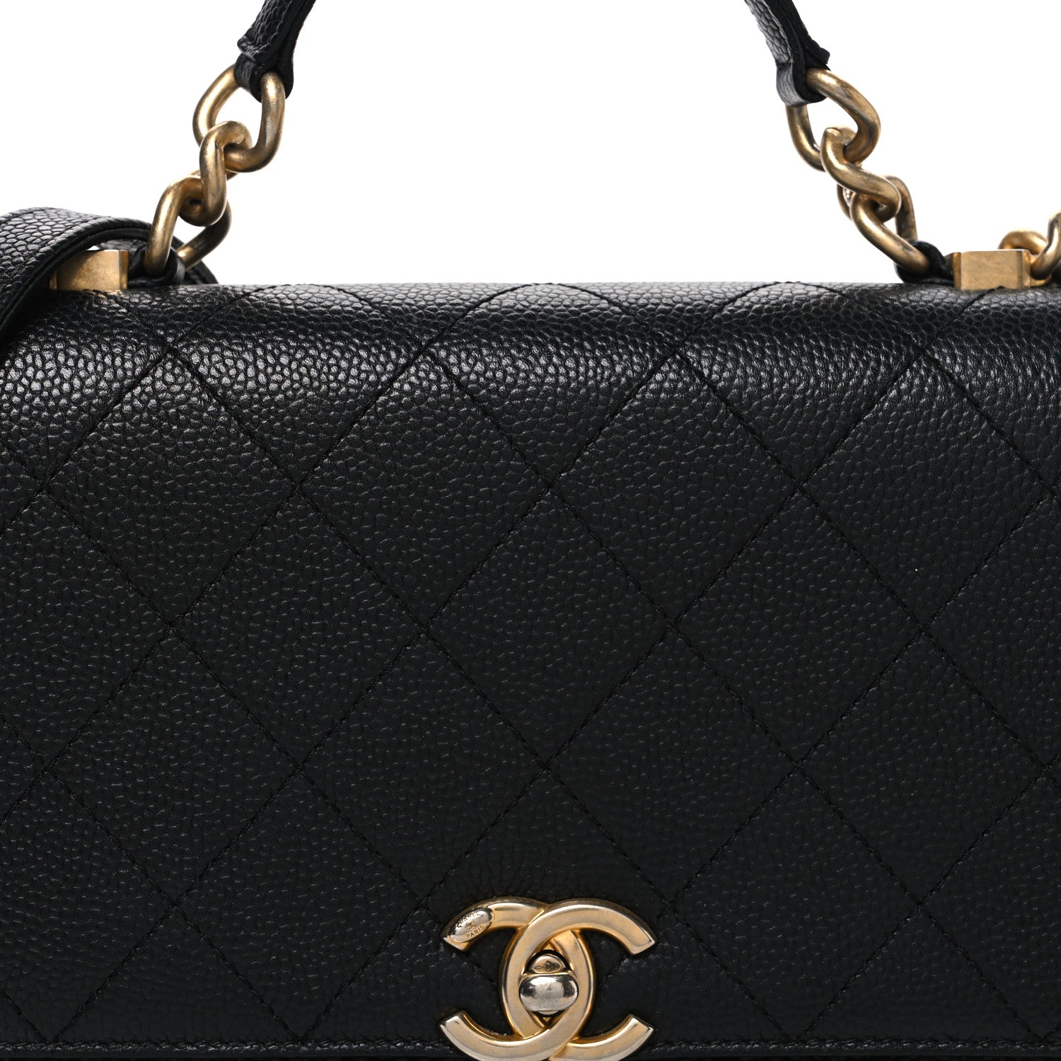 Chanel Caviar Diamond Stitched Small Top Handle Flap Black 8 of 10