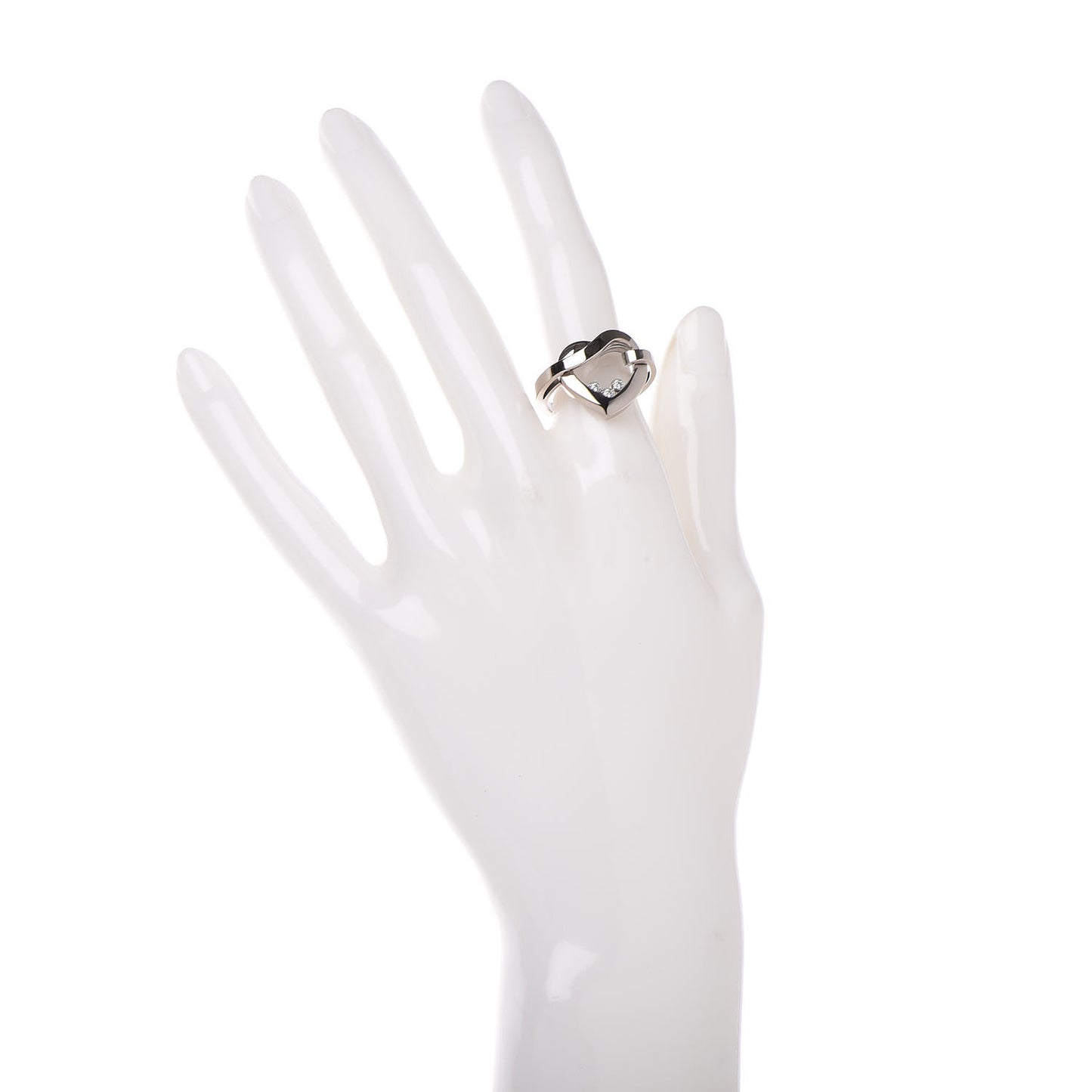 18K White Gold 3 Diamond Happy Diamonds Heart Ring 52 6