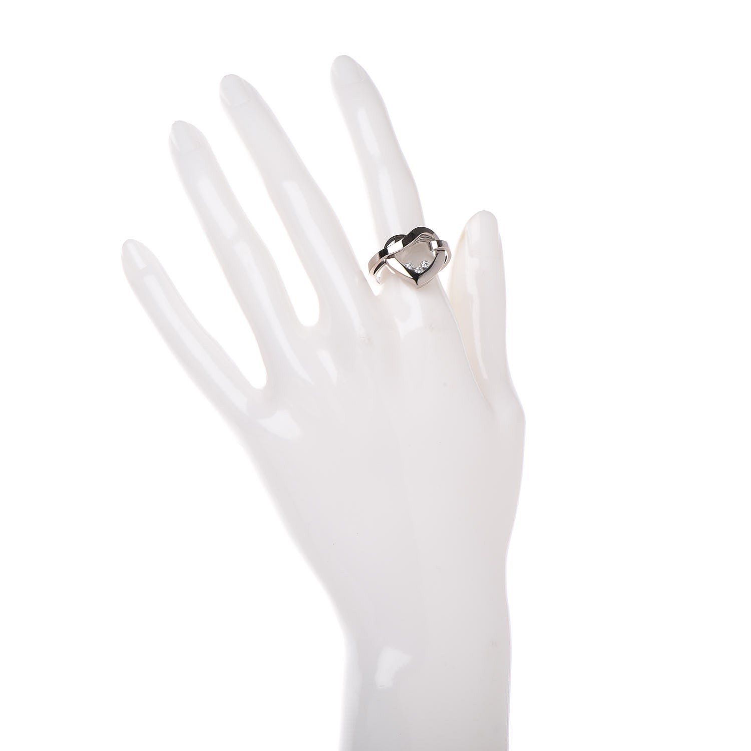 Chopard 18K White Gold 3 Diamond Happy Diamonds Heart Ring 52 6 2 of 5