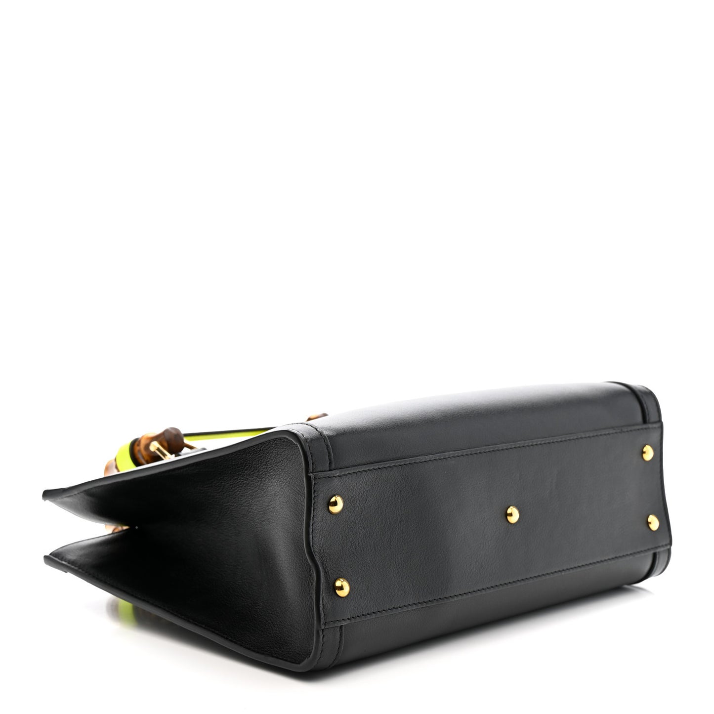 Calfskin Small Diana Tote Bag Black Yellow Fluo