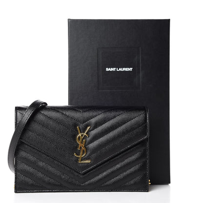 Saint Laurent Grain De Poudre Matelasse Chevron Monogram Envelope Chain Wallet Black 9 of 9