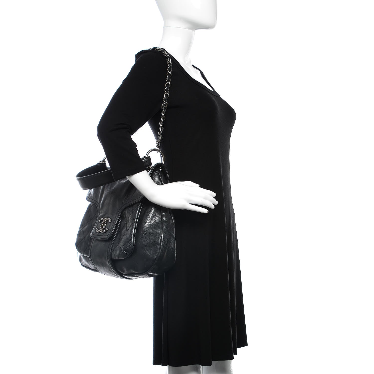 Chanel Glazed Caviar Flap Hobo Dark Grey 2 of 10
