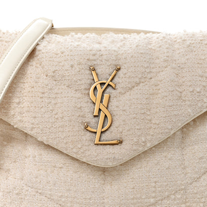 Saint Laurent Boucle Tweed Quilted Small Loulou Puffer Monogram Chain Satchel Crema Soft 8 of 10