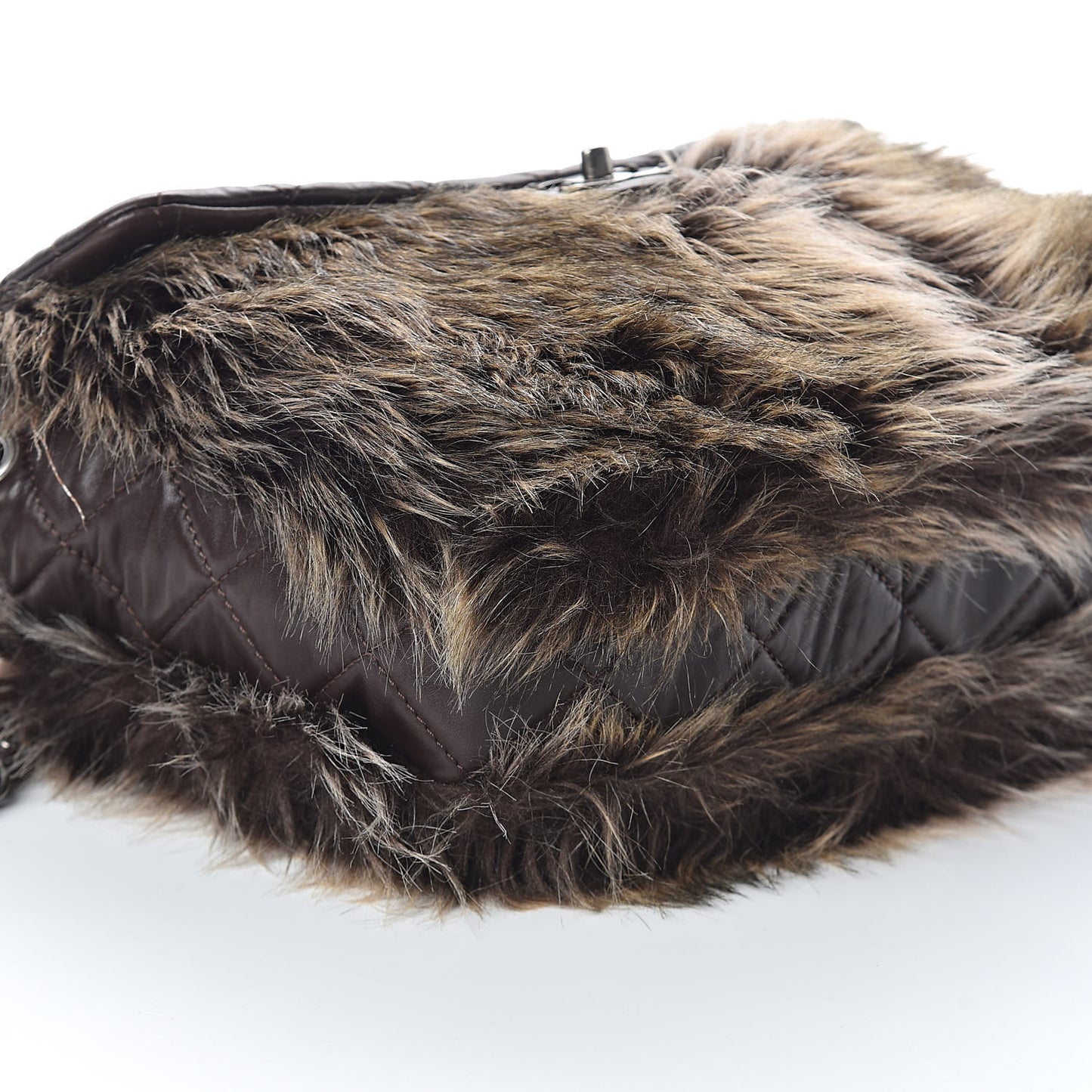 Lambskin Quilted Fantasy Fur Flap Brown