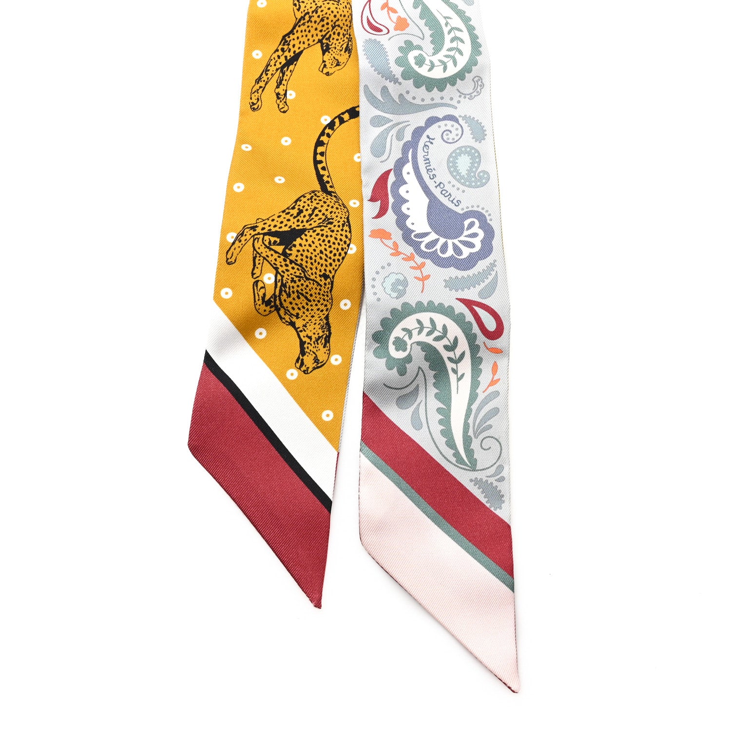 Hermes Silk Guepards Bandana Twilly Gris Perle Rouge H Gris Perle Rouge H 2 of 5