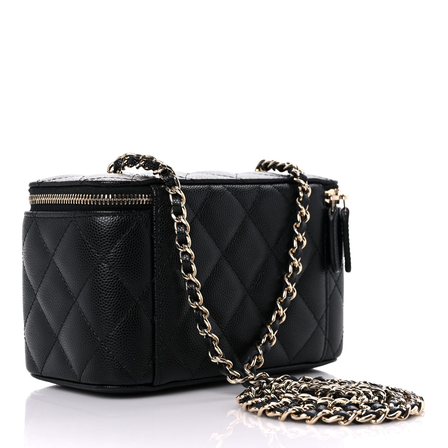Caviar Quilted Small Vanity Case With Chain Black
