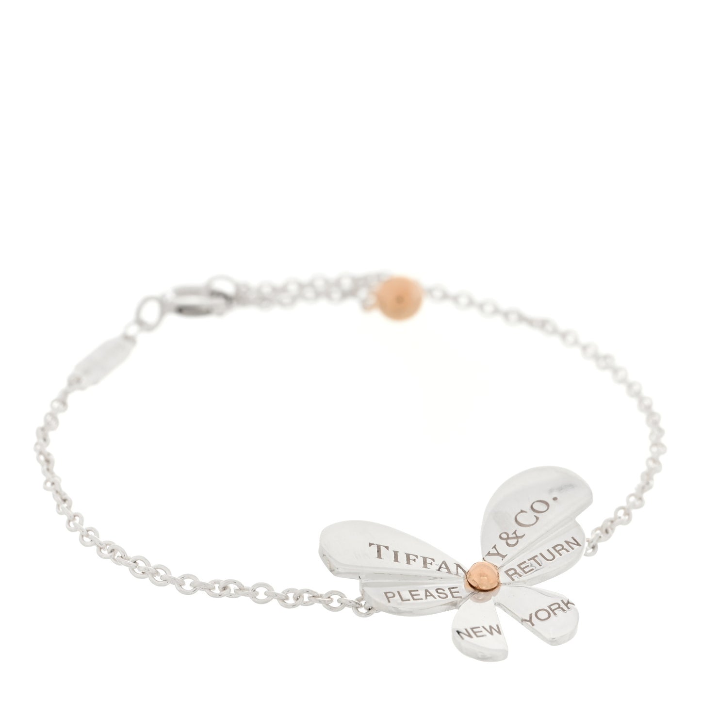 Sterling Silver 18K Rose Gold Return to Tiffany Love Bugs Butterfly Chain Bracelet