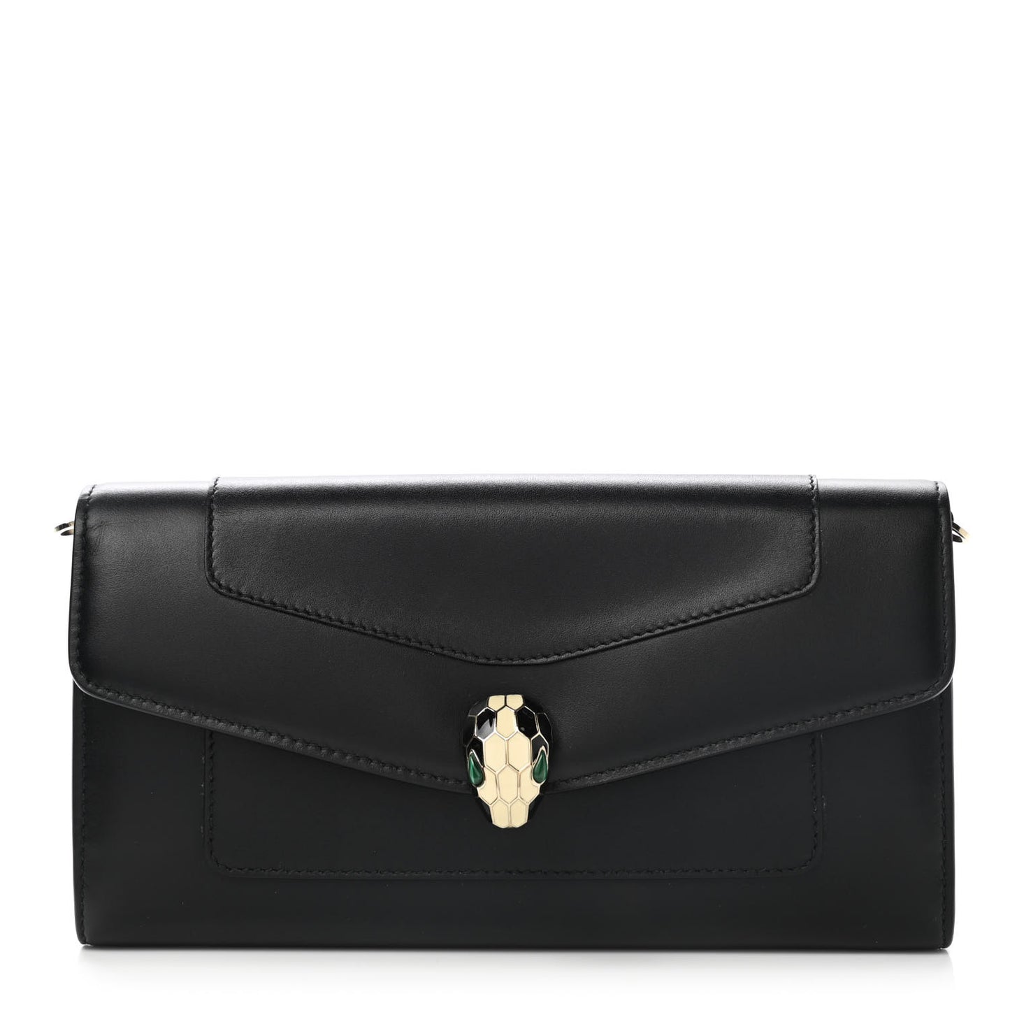 Calfskin Serpenti Forever Chain Wallet Black