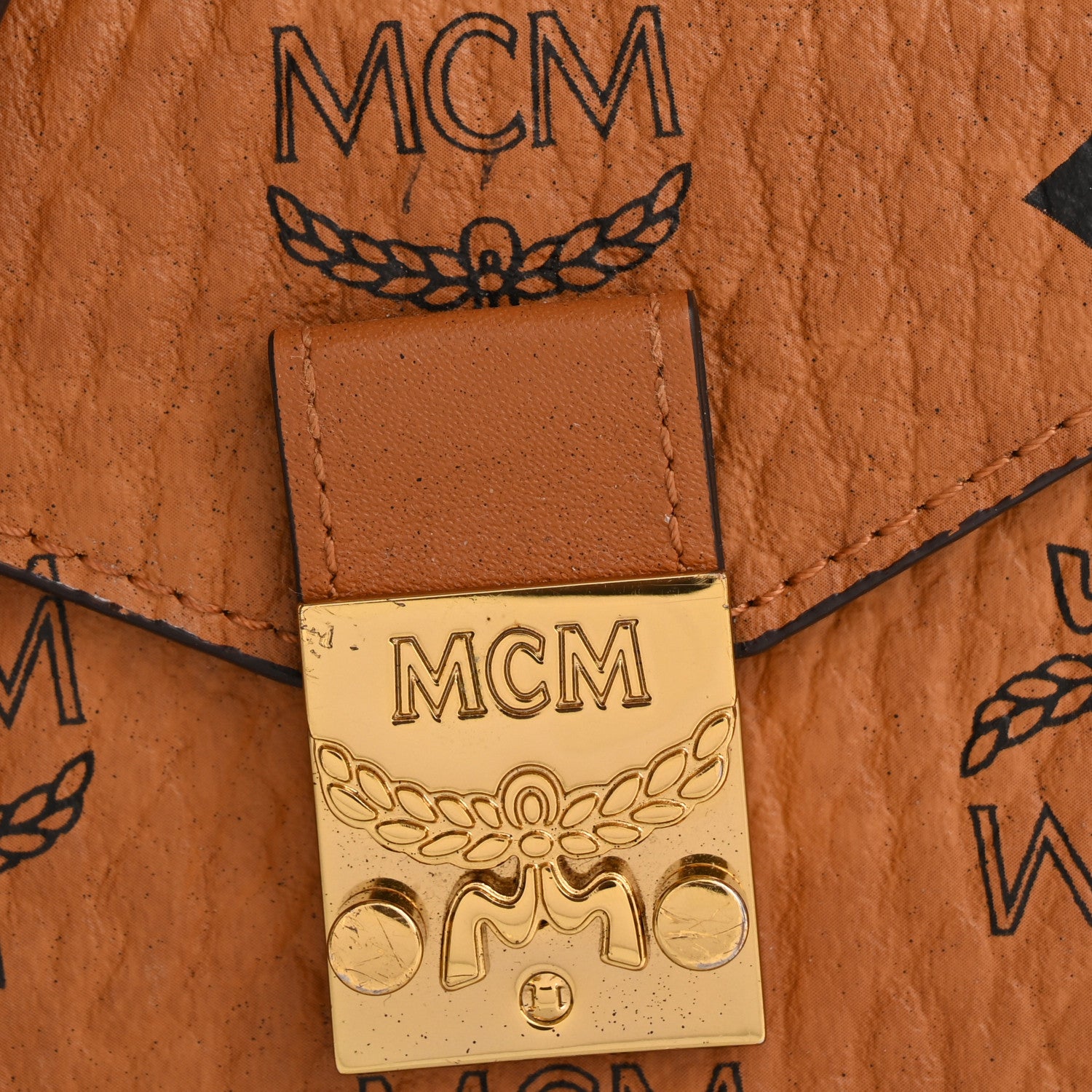 MCM Visetos Small Patricia Round Crossbody Wallet Cognac 1684798