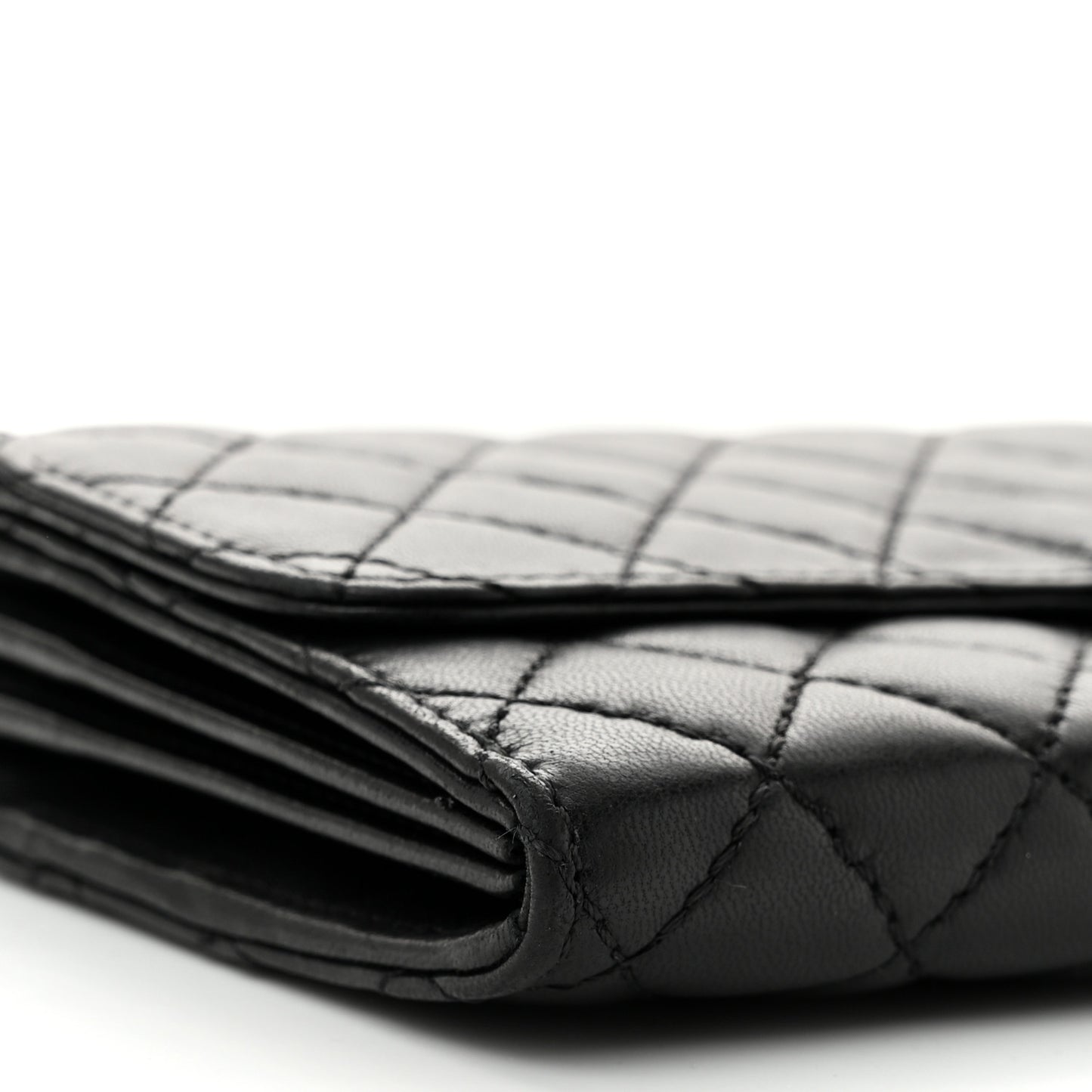Lambskin Quilted East West Flap Clutch  Black