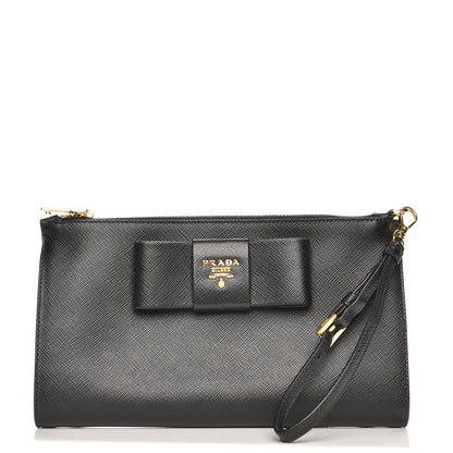 Prada Saffiano Bow Wristlet Nero Black 1 of 9