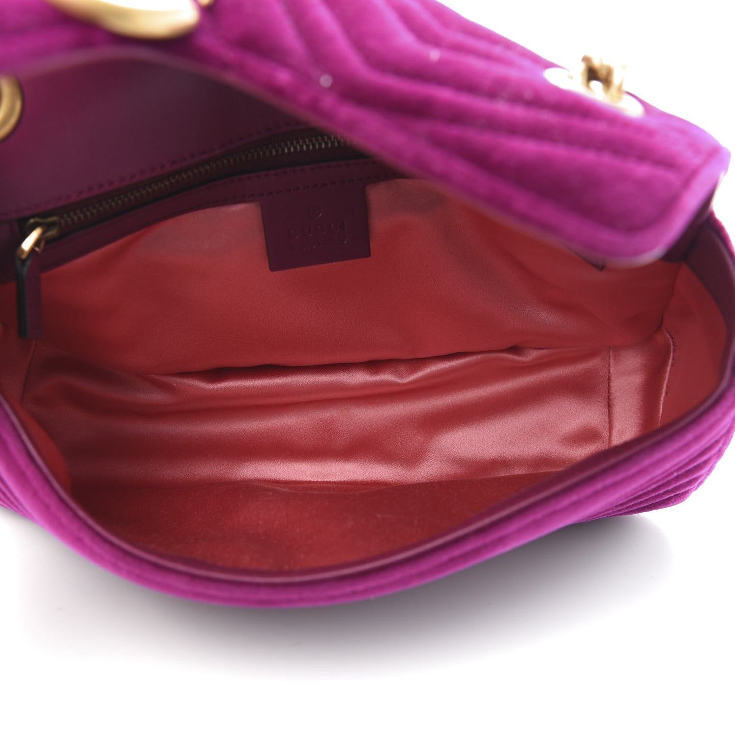 Velvet Matelasse Small GG Marmont Shoulder Bag Fuchsia Violet Cyclamen