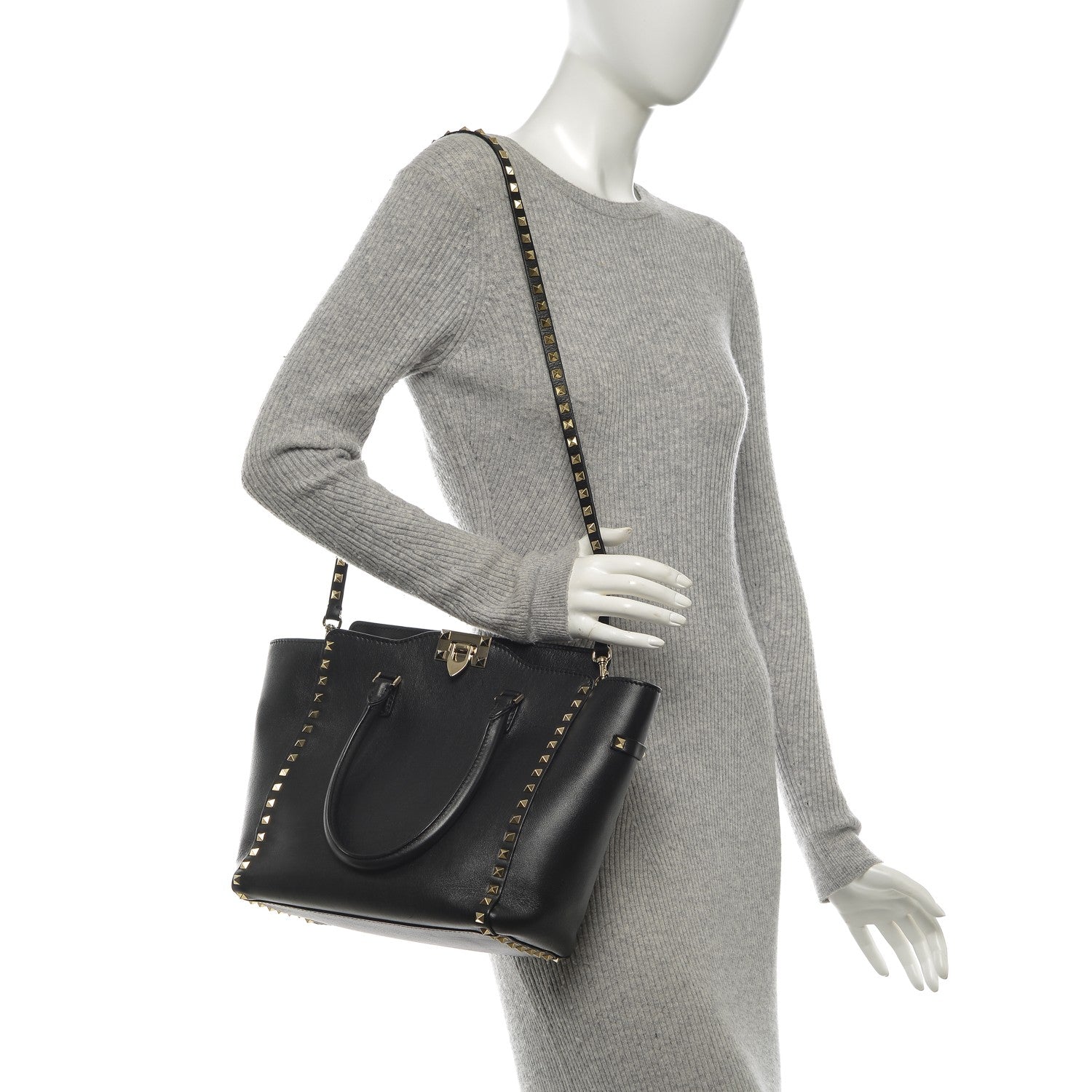 Valentino Garavani Vitello Rockstud Double Handle Tote Black 2 of 7