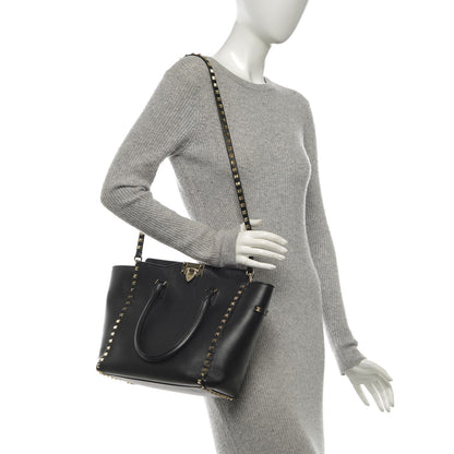 Valentino Garavani Vitello Rockstud Double Handle Tote Black 2 of 7