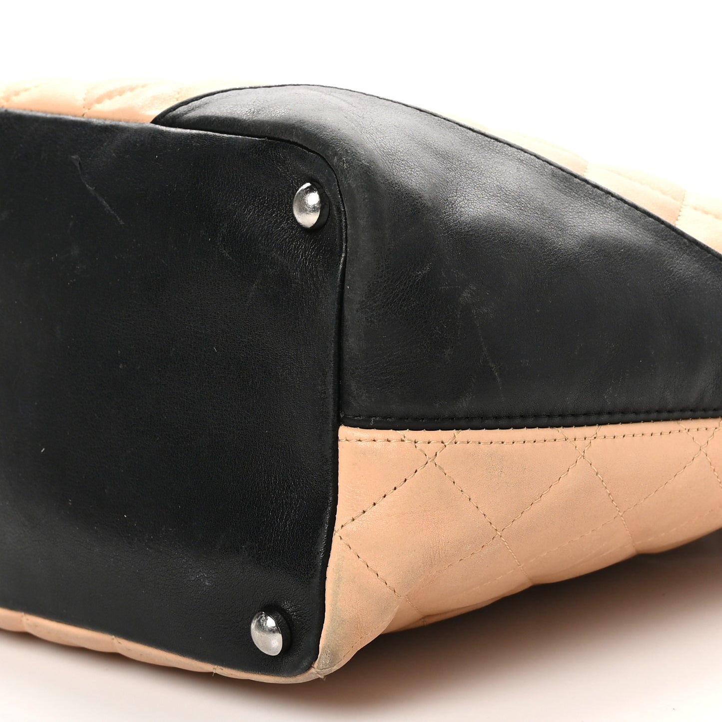 Calfskin Quilted Medium Cambon Tote Beige Black