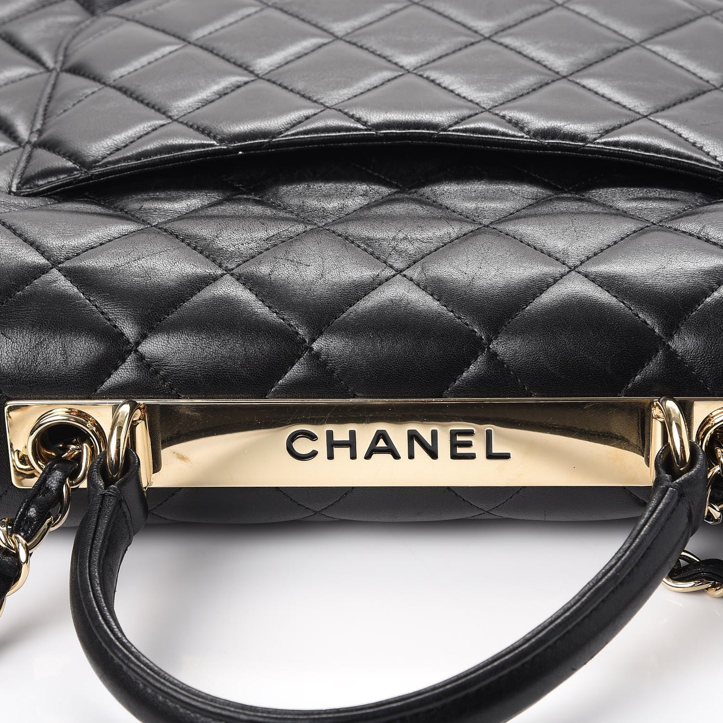 Lambskin Quilted Large Trendy CC Dual Handle Flap Bag Black