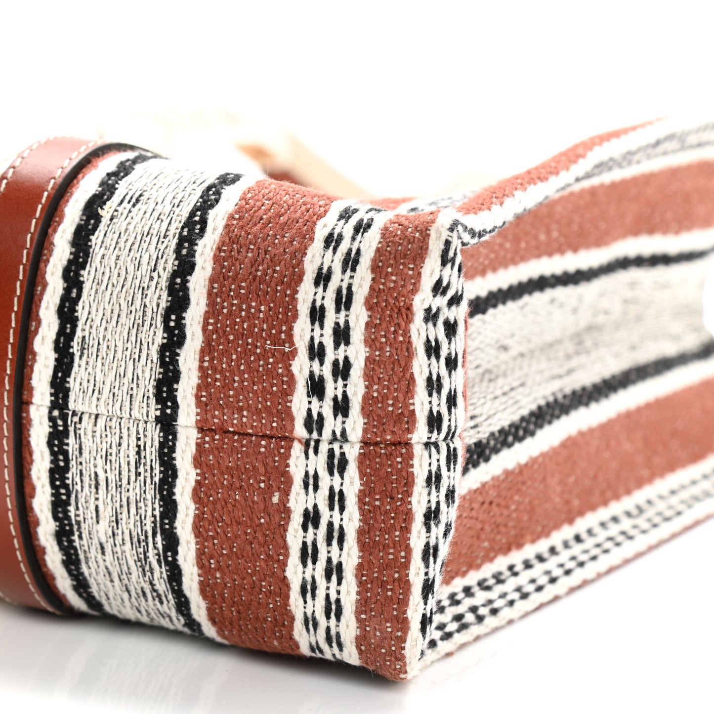 Woven Linen Large Woody Striped Ribbon Tote Sepia Brown