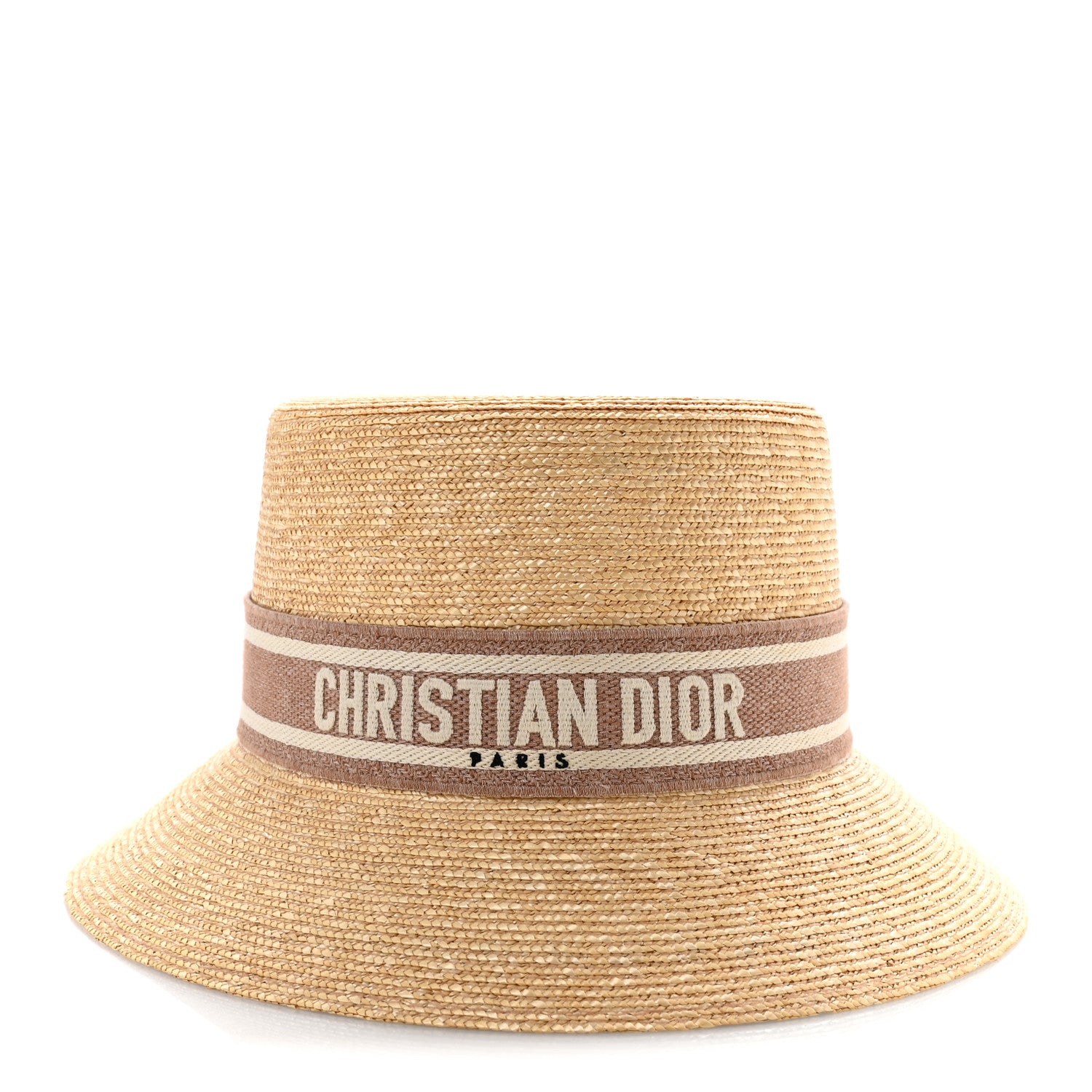 Christian Dior Straw Embroidered D-Bobby Large Brim Hat 57 Rose
