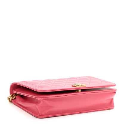 Chanel Lambskin Quilted Boy Wallet On Chain WOC Fuchsia 5 of 12