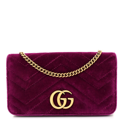 Gucci Velvet Matelasse GG Marmont Mini Bag Fuchsia Violet Cyclamen 1 of 12