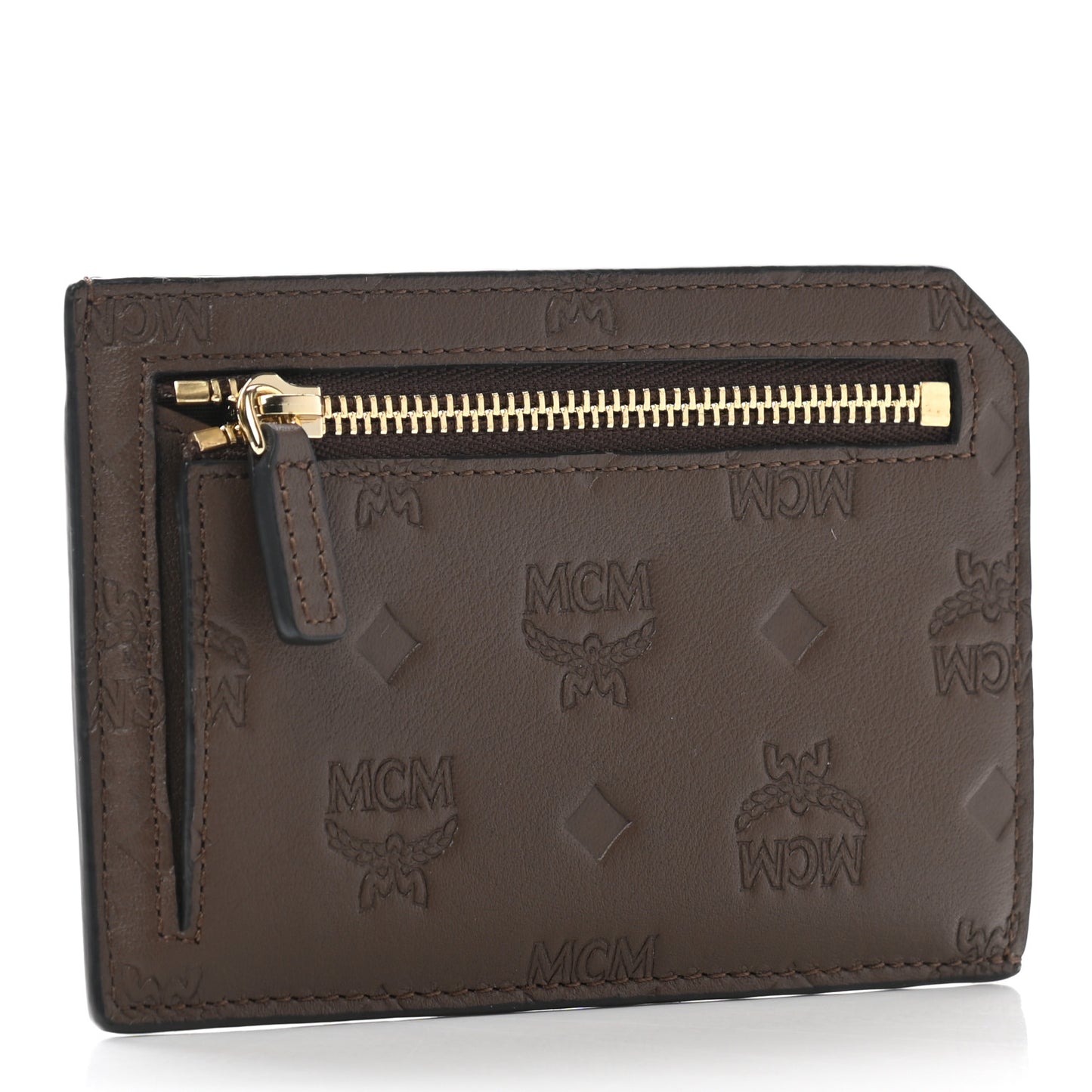 Calfskin Ottomar Monogram Zip Card Case Wallet Chestnut