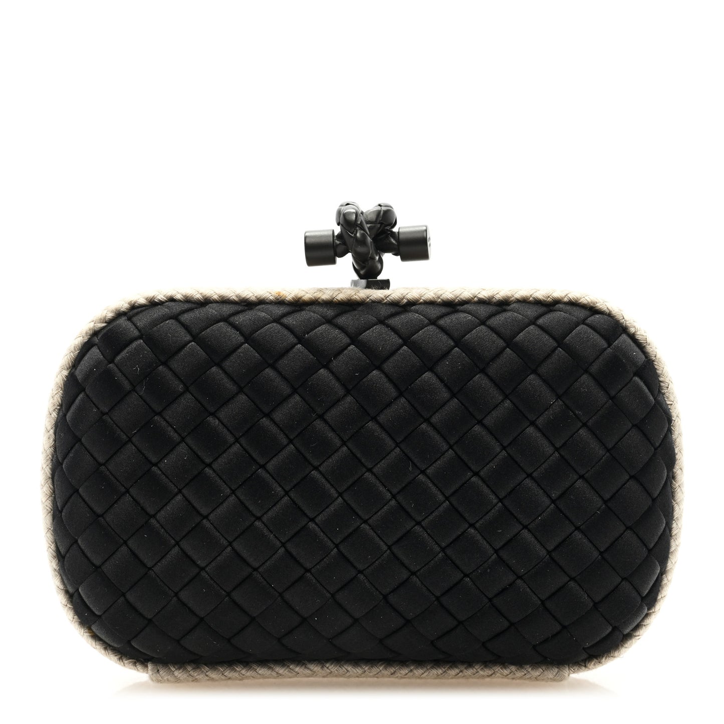 Intrecciato Silk Raffia Knot Clutch Black