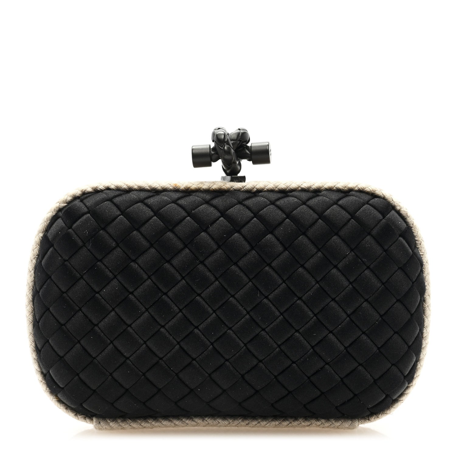 Bottega Veneta Intrecciato Silk Raffia Knot Clutch Black 1 of 6