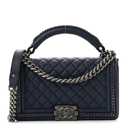 Chanel Calfskin Quilted Medium Top Handle Boy Flap Blue 1 of 10
