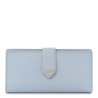 Prada Saffiano Smooth Calfskin Large Tab Wallet Light Blue 1 of 8