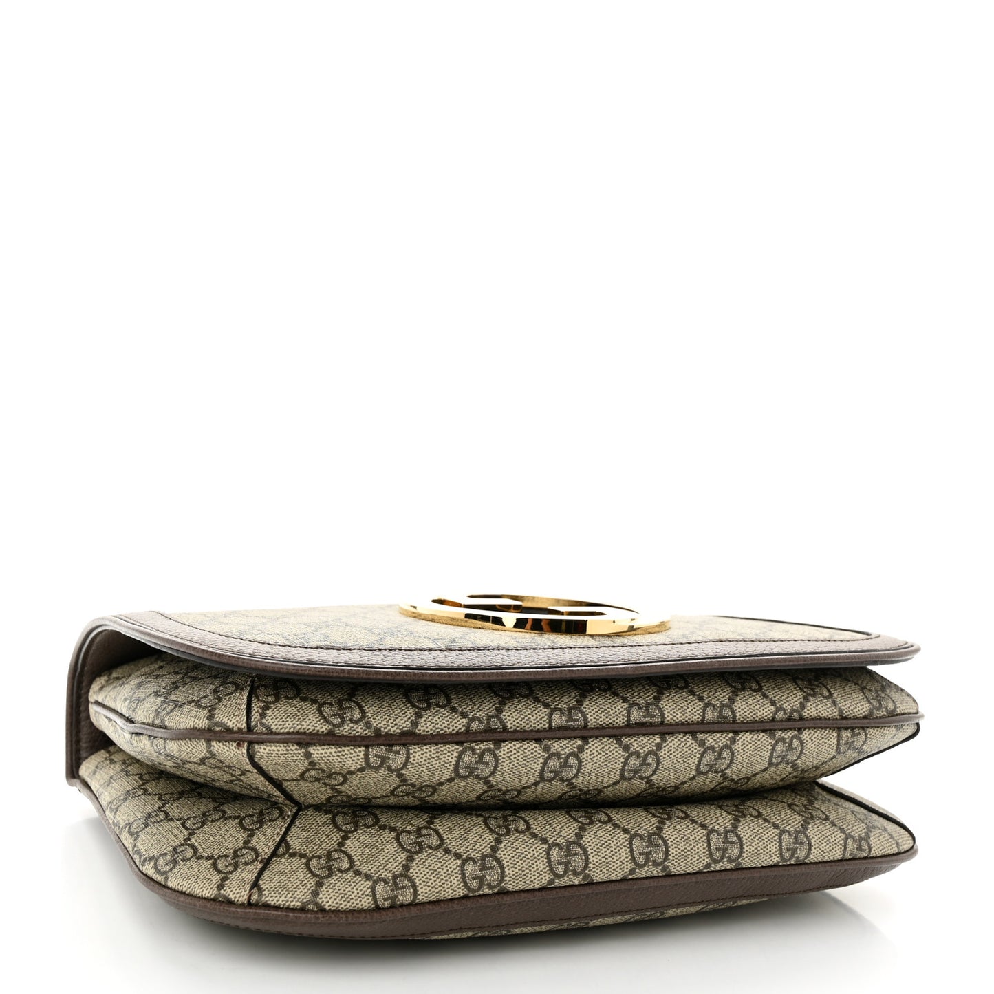 GG Supreme Monogram Textured Dollar Calfskin Web Medium Blondie Top Handle Shoulder Flap Bag Beige Ebony New Acero