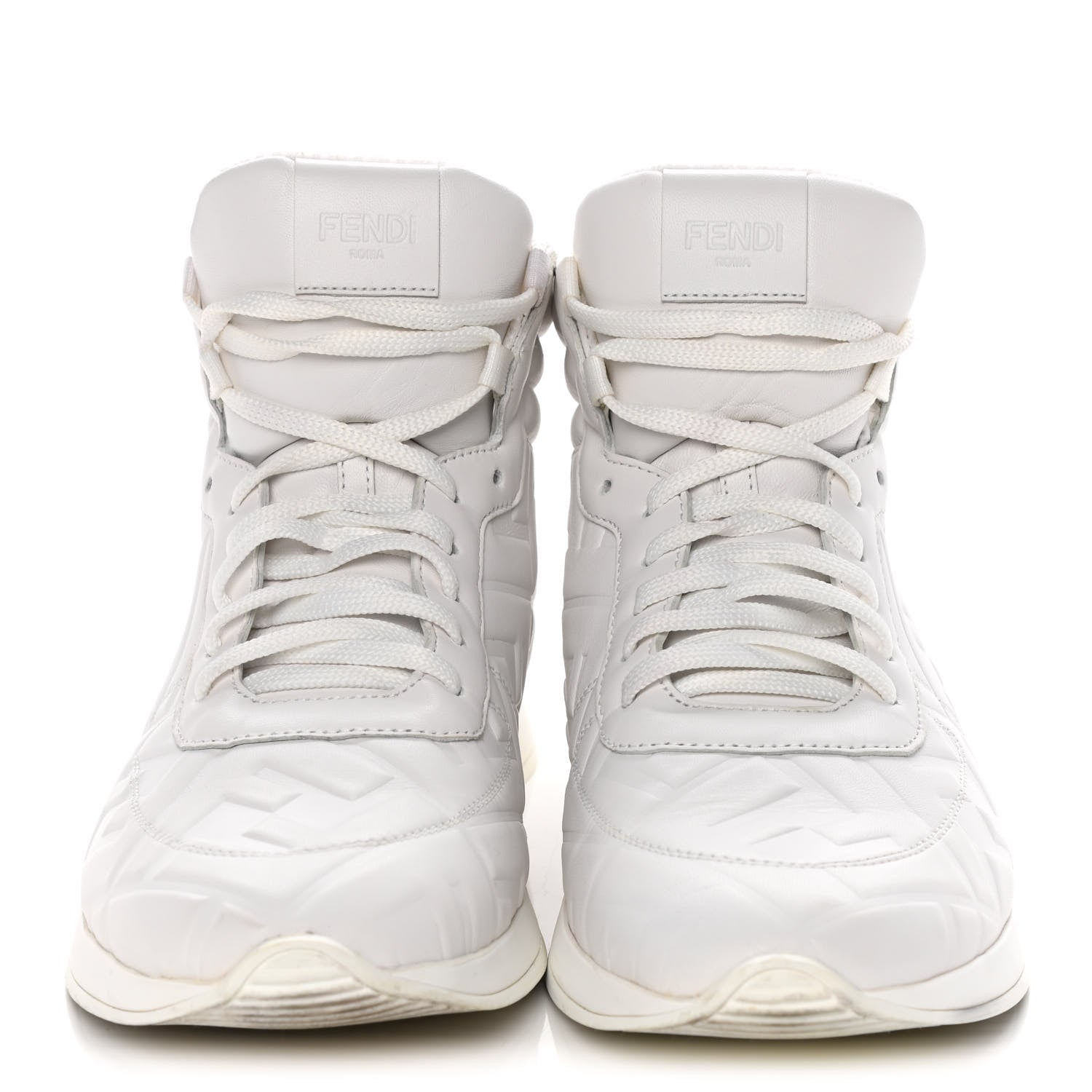 Fendi Nappa Macro FF Embossed Womens High Top Sneakers 40 White Ice 2 of 15