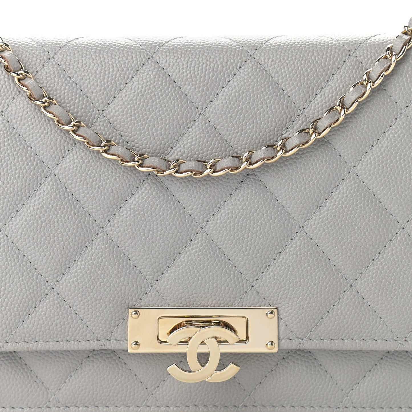 Caviar Quilted Golden Class Wallet On Chain WOC Gray