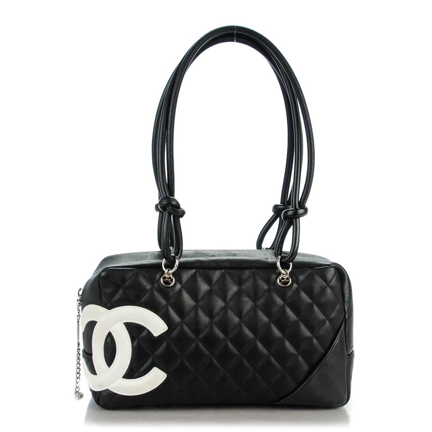 Calfskin Quilted Large Cambon Bowler Black White