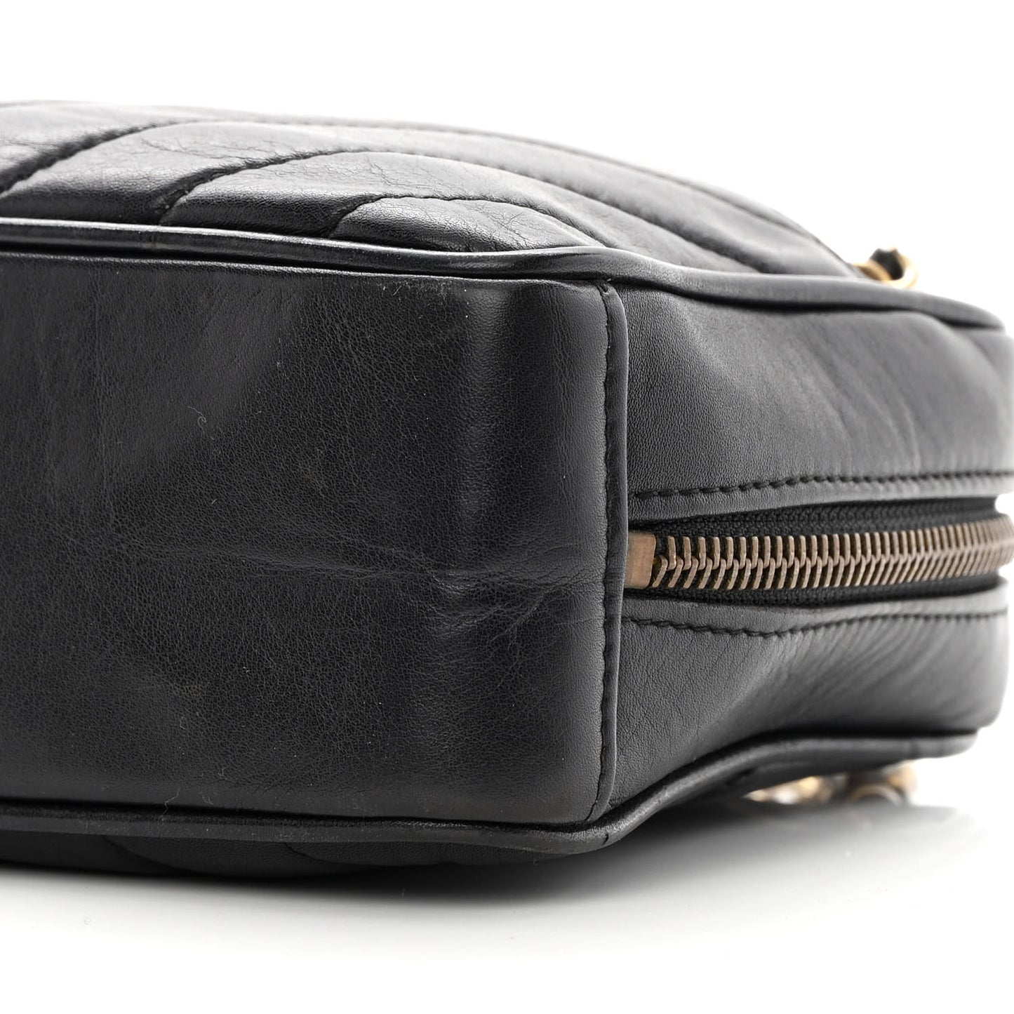 Lambskin Chevron Quilted Small Camera Case Black