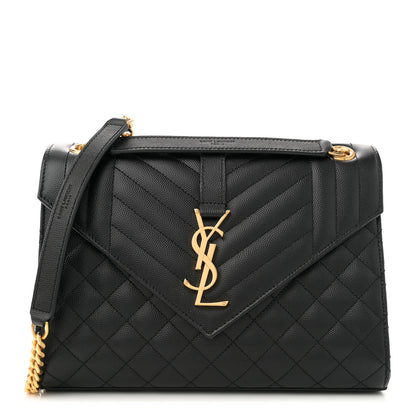 Saint Laurent Grain De Poudre Textured Mixed Matelasse Triquilt Medium Monogram Satchel Black 1 of 11
