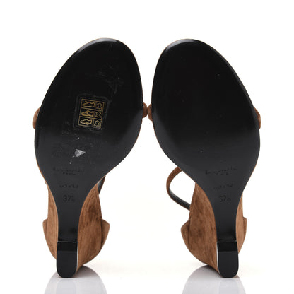 Saint Laurent Suede Lila Wedge Sandals 37.5 Brown 5 of 12