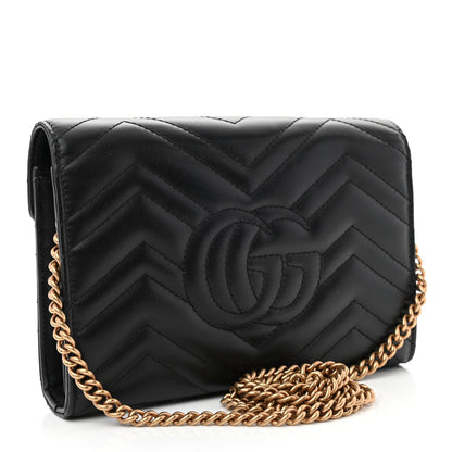 Gucci Calfskin Matelasse GG Marmont Chain Wallet Black 3 of 10